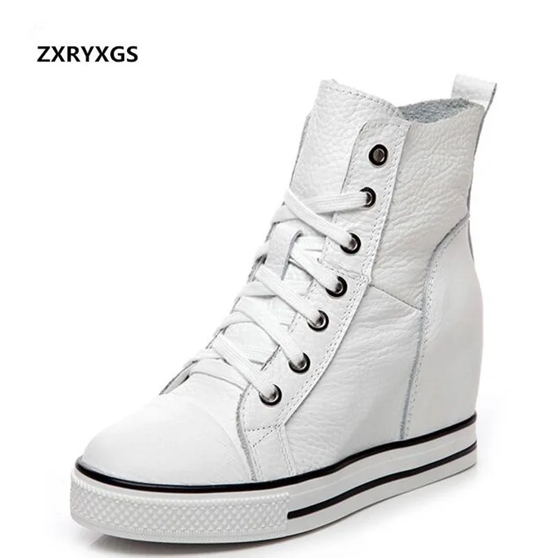 2019 Newest Spring Lace-up High-top Genuine Leather Shoes Women Sneakers Shoes High Heels Increase Within Wedges Casual Shoes 2019 Newest Spring Lace-up High-top Genuine Leather Shoes Women Sneakers Shoes High Heels Increase Within Wedges Casual Shoes