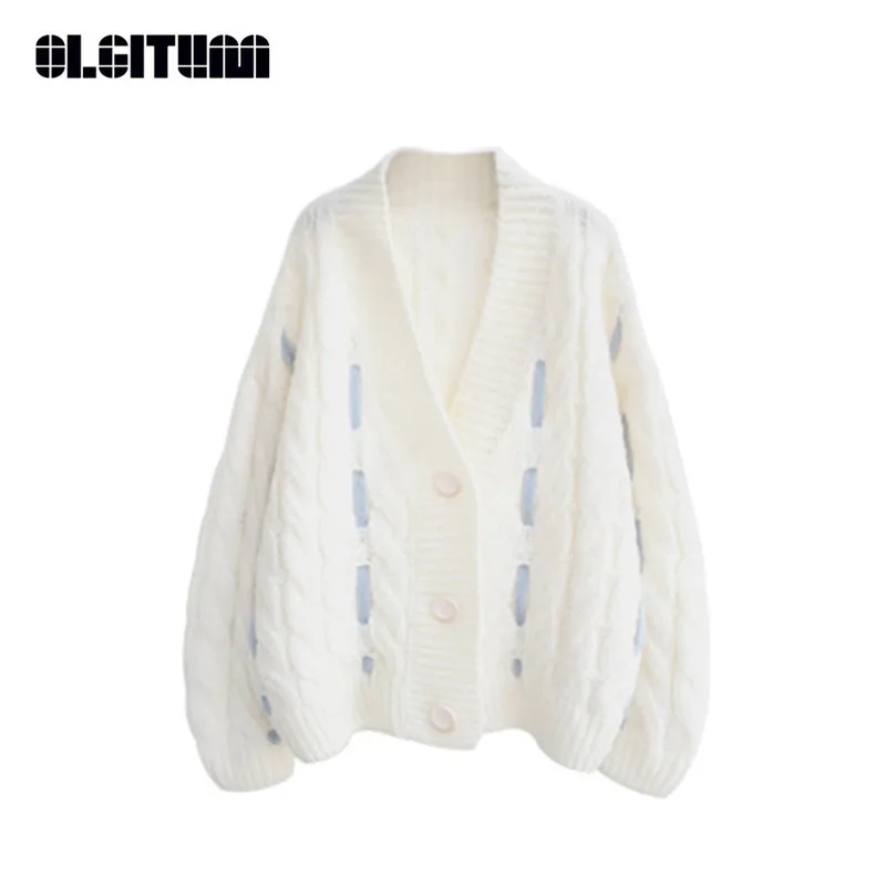 

New 2018 Lazy Twist Sweater Cardigan Female Korean Autumn Loose All-matched Soft Long Sleeve V-neck Open Stitch Women SW916