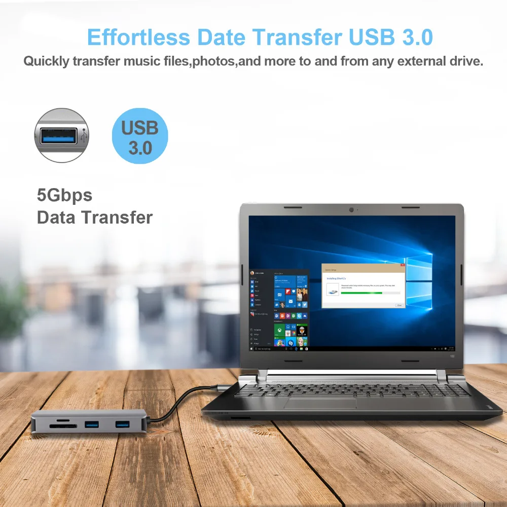 9 En 1 Tipo C Thunderbolt 3 Hub 4 K USB C a HDMI adaptador RJ45 Ethernet lector de tarjeta SD adaptador - 3