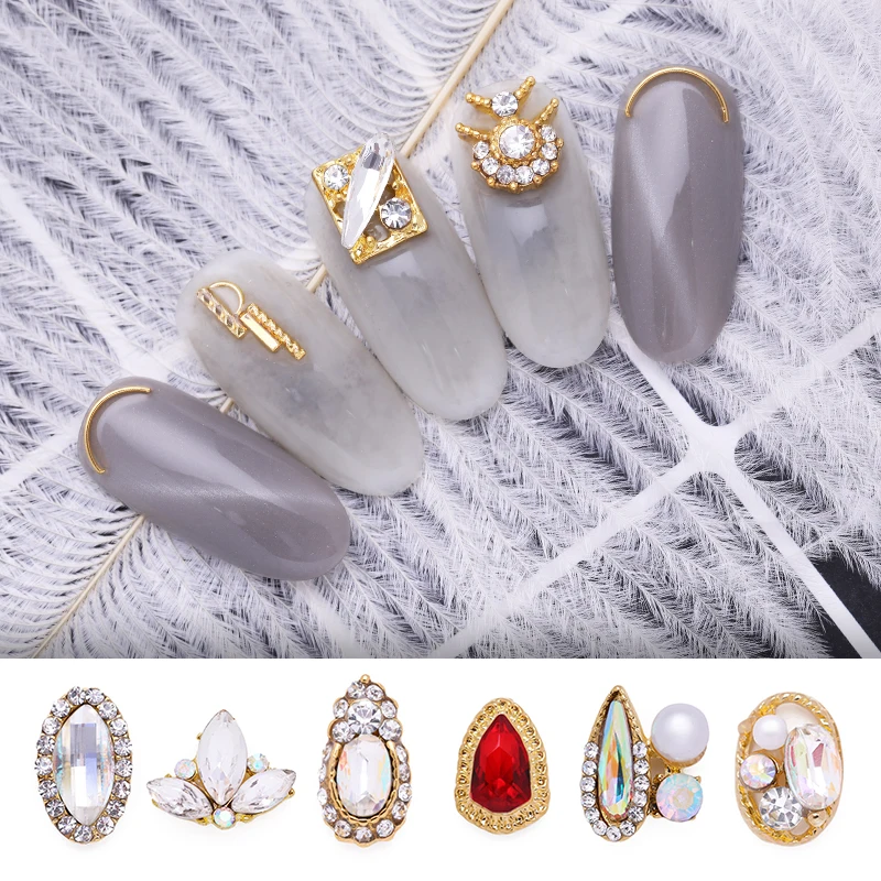 

5Pcs/Pack Colorful Nail Art Rhinestones Metal Gold Studs Red Blue AB Color Stones Mixed Pattern DIY Nail Art Decorations