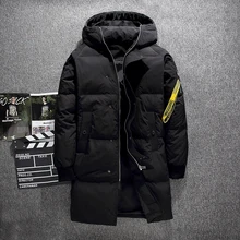Модная уличная куртка на белом утином пуху, Мужская зимняя пуховая куртка с капюшоном, плотное теплое длинное Мужское пальто