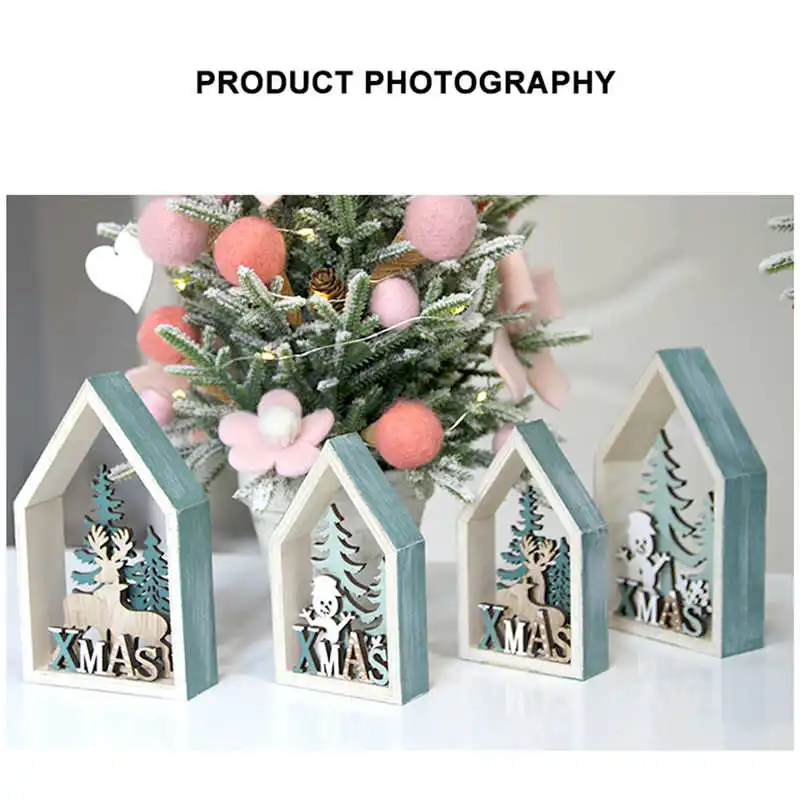 Christmas Gift Desk Wooden Cabin Decoration Macaron Style Chalet Home Decoration #2n28 (11)