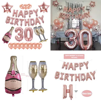 

Cheers 30 40 50 60 Birthday Party Decorations Adult Champagne Bottle Balloon Rose Gold Happy Birthday Balloons Set Supplies