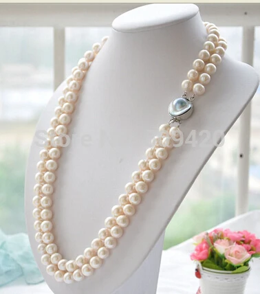 

Free Shipping >>BW1419 2row 25" 9-10mm white round white PEARL necklace mabe