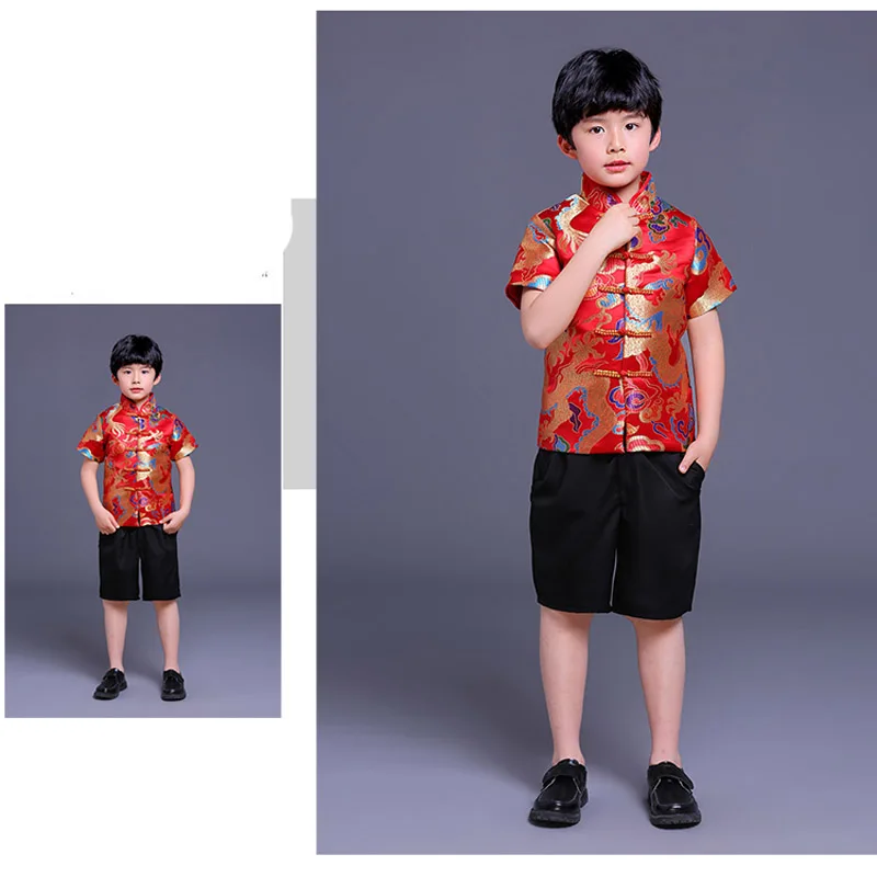 Детское китайское платье династии Тан, Китайская традиционная одежда, костюм, штаны для детей, одежда с короткими рукавами для мальчиков и девочек