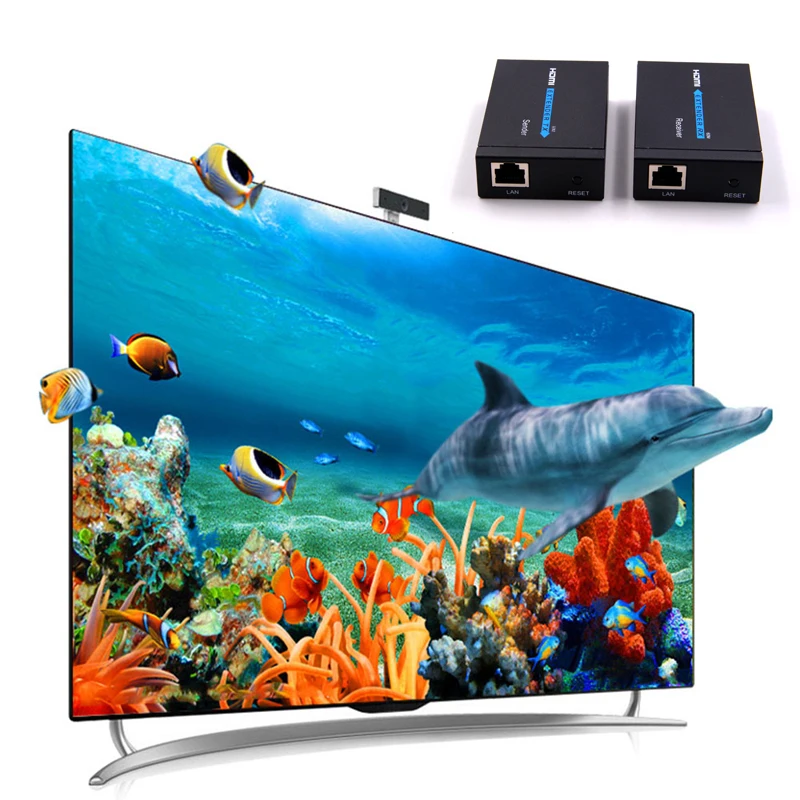 HDMI удлинитель 1080p 3D передатчик приемник через Cat 5e/6 RJ45 Ethernet конвертер