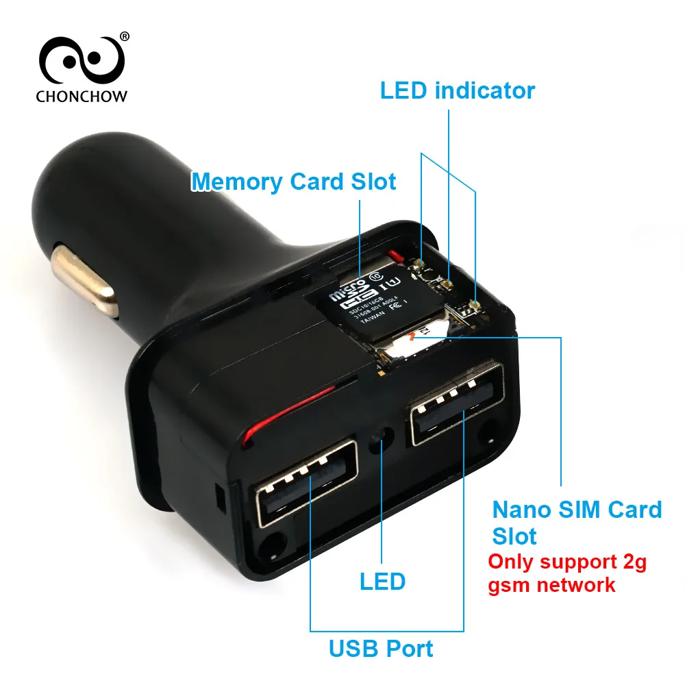 CHONCHOW Mini GPS Tracker Car Charger for Phone Buitl in GPS Listening Device GPS+AGPS+LBS Location Tracking White and Black