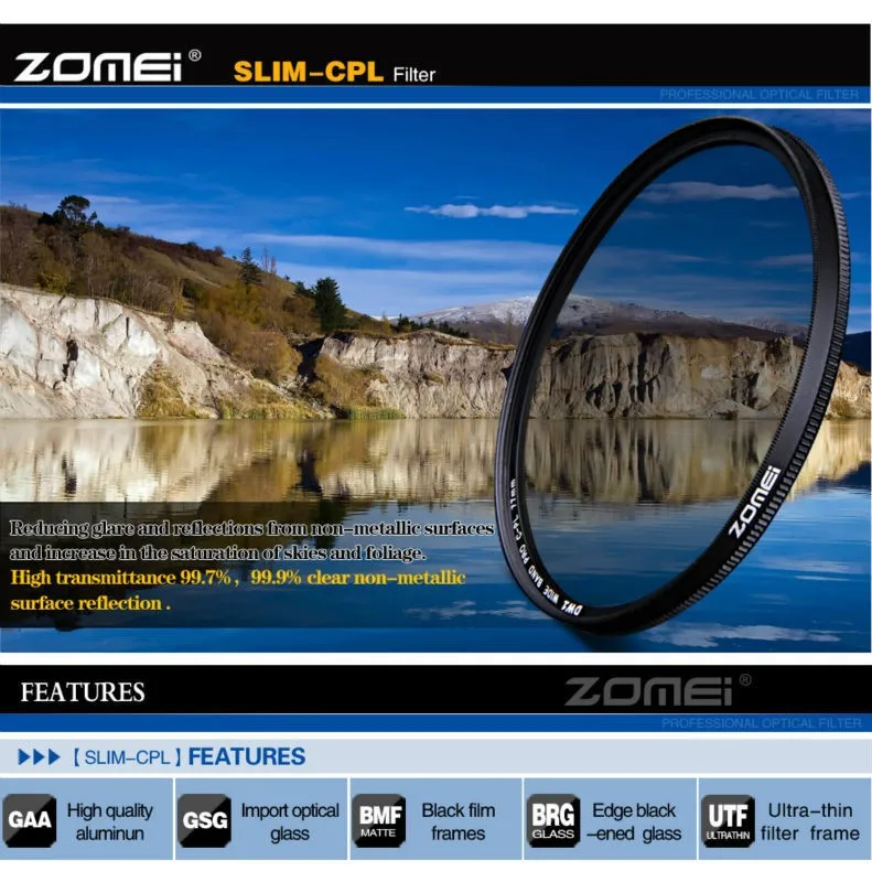 Zomei 67 мм Ультра Тонкий CPL фильтр CIR-PL круговой поляризационный поляризатор фильтр для фотоаппарата nikon Canon Tamron Sigma Olympus 67 мм объектив
