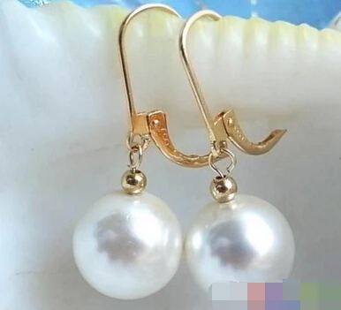 

hot sell new - free shipping 13378 12MM WHITE ROUND SOUTH SEA SHELL PEARL DANGLE EARRING