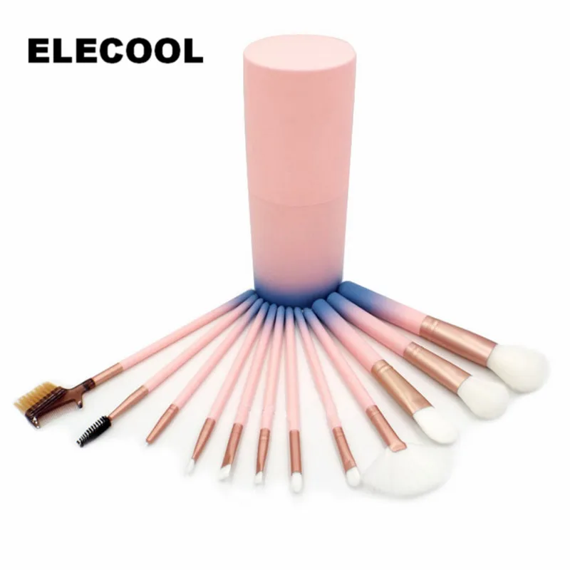 

ELECOOL Soft 12pcs Makeup Brushes Set Nylon Hair Cosmetic Foundation Eye-shadow Blusher Powder Blending Brush Tools