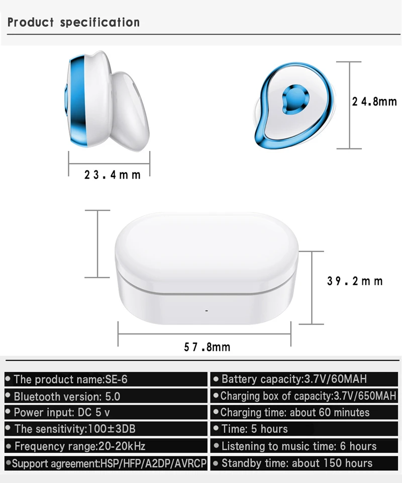 Bluetooth наушники SE6 TWS гарнитура с шумоподавителем стерео Бас объемный auriculares bluetooth IPX7 водонепроницаемые беспроводные наушники