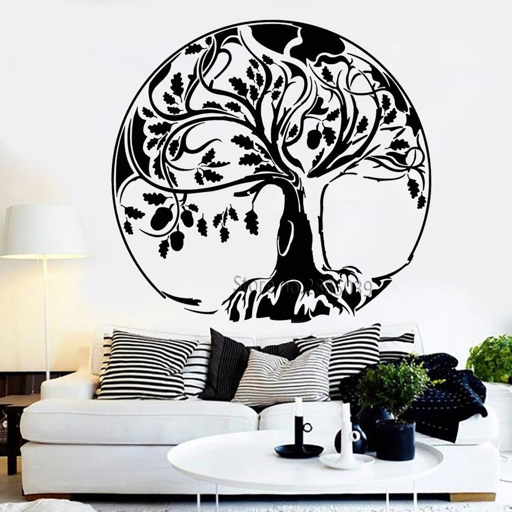 Abstract Large Tree Decal Oak Tree Of Life Acorn Stickers Vinyl