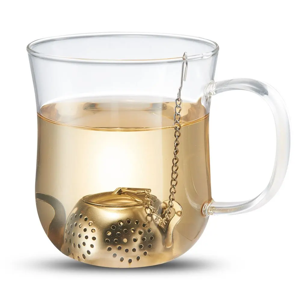 

Novelty Kitchen Gadgets Stainless Steel Teapot Shaped Tea Infuser Loose Leaf Spice Strainer With Chain And Drip Trays