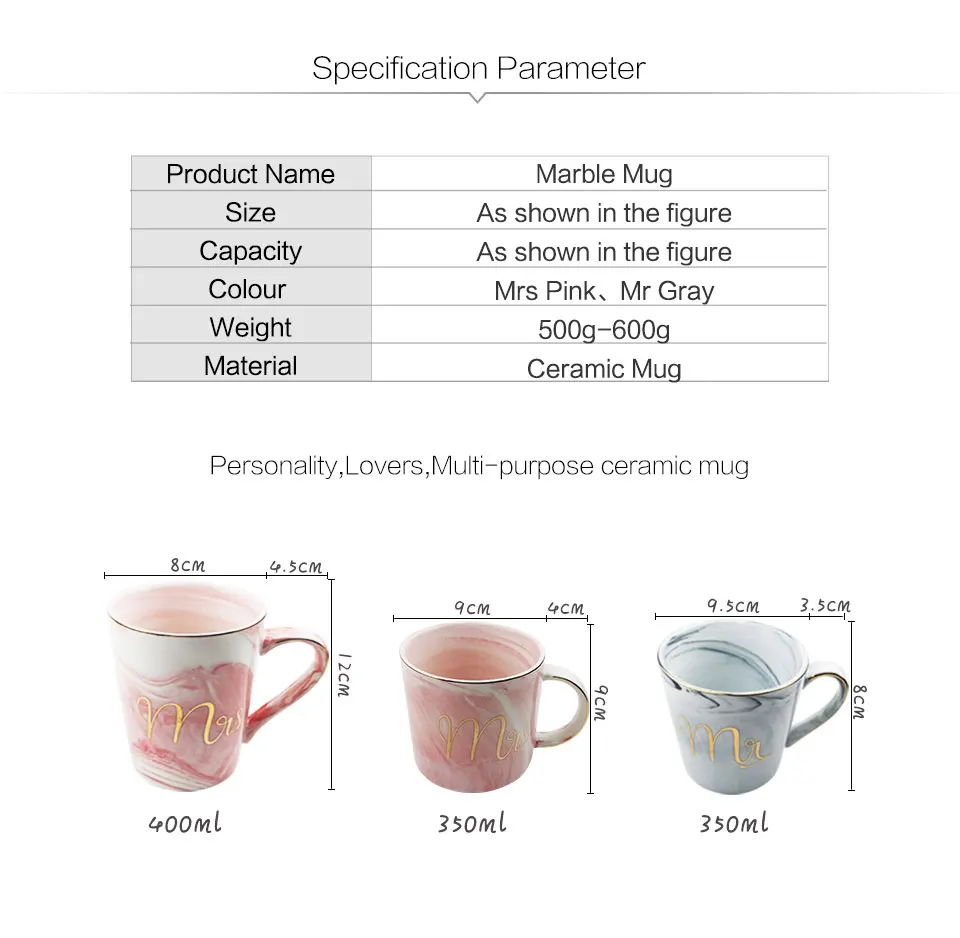 Handpainted Gold Monogram Natural Ceramic Marble Porcelain Tea Cup Mr And Mrs Milk Cup Of Coffee Mugs Creative Wedding Gift (1)