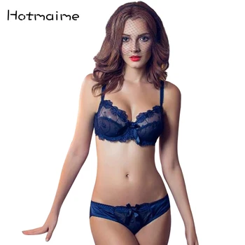 

Fashion lingerie set ultra-thin lace bra sexy transparent gauze women's underwear bra set large size cup C D bra brief set