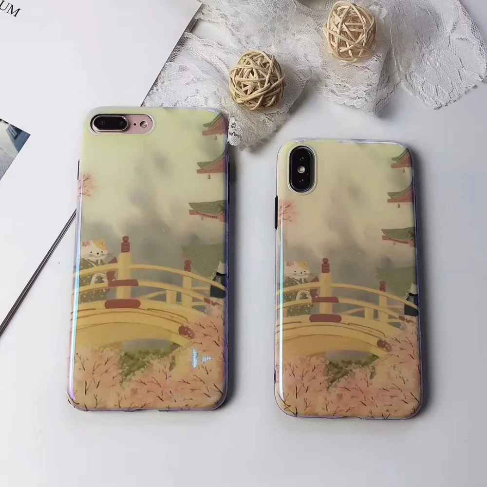 ZMASI сладкий кимоно Cat телефон чехол для iPhone X 7 8 Blue-ray Сакура Телефон Shell сумка 6 6s
