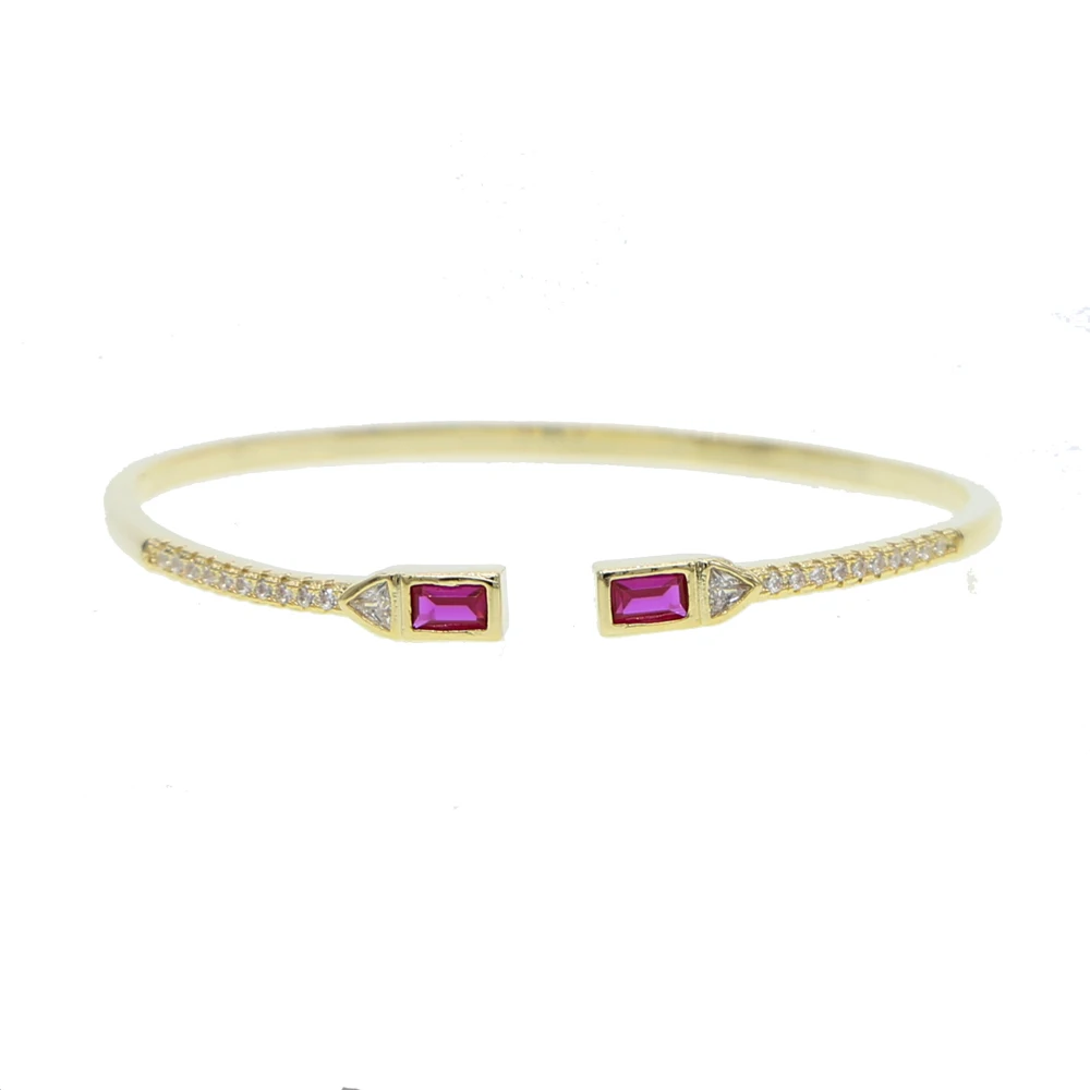Trendy Luxury Stackable Bangle For Women Wedding Full AAA Cubic Zircon Birthstone CZ Dubai Gold Bracelet Party Jewelry 2019