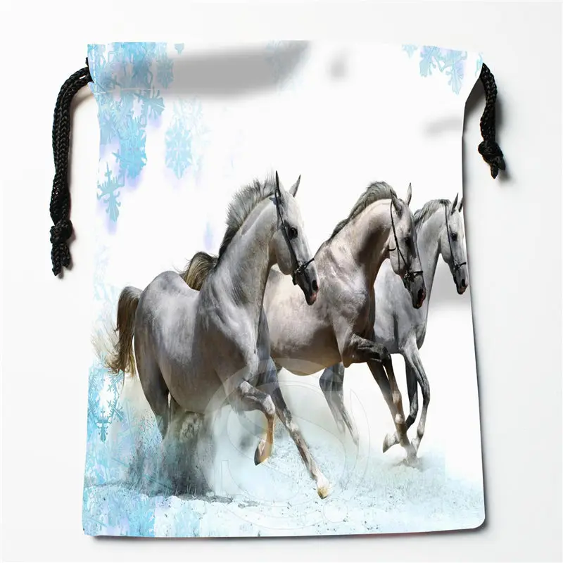 New Handsome horse printed storage bag 27x35cm Satin drawstring bags Compression Type Bags Customize your image