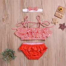 Yangmaile/детский купальник-бикини в полоску с лямками для маленьких девочек, Пляжный Купальник Одежда для купания, комплект одежды бикини с высокой талией Y