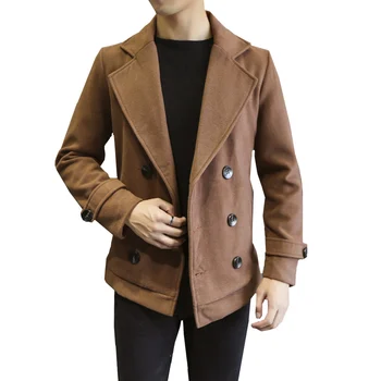 

Autumn Stylish Solid Color High Quality Jackets Men Suit Collar Double-breasted Slim Youth Wool Coat Casual Simple Male Jackets