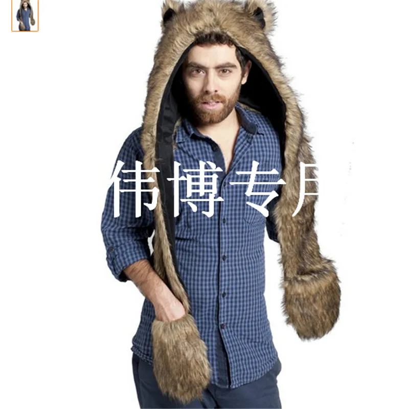Faux Fur Hood Animal Hat Telinga Flaps 