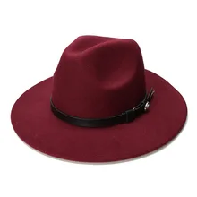 LUCKYLIANJI Ретро Женская Мужская винтажная шерсть широкополая шляпа Федора панама джаз котелок шляпа черный кожаный ремешок(57 см/регулируется
