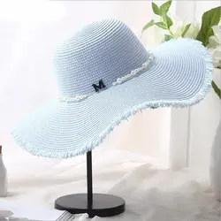 Летняя женская M Алфавит жемчуг Burr соломенная шляпа женщина Солнцезащитная шляпа приморский праздник большая шляпа