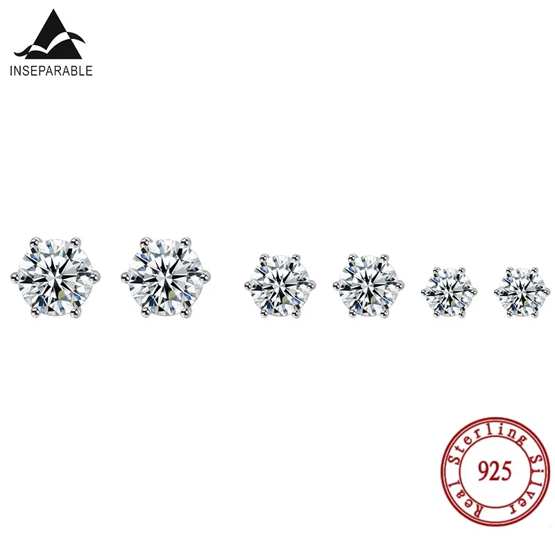

Lovely 100% 925 Solid Real Sterling Silver Jewelry White 5AAAAA CZ Stud Earrings For Women Friend Girl Lady Fashion Singlestone