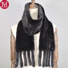 Длинный стильный женский шарф из натурального меха норки, шарфы из натурального меха норки, теплые мягкие вязаные шарфы ручной работы из натурального меха норки