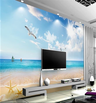 

Custom Photo Wallpaper Blue Sky Cloud Beach Sea View 3DTV Background Wall Decoration Mural Wallpaper