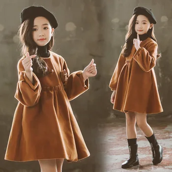

Girls Dress Autumn 2018 New Autumn and Winter Thickening Woolen Skirt In The Big Children Korean Version Woolen Princess Dress