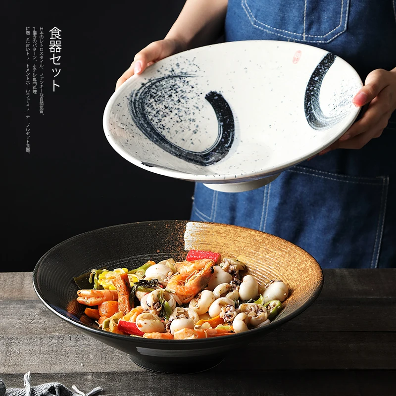 

Japanese Style Ceramic 0versize Bowl Fish Bowl Spicy Incense Pot Large Soup Bowl Restaurant Deep Bowl Tableware
