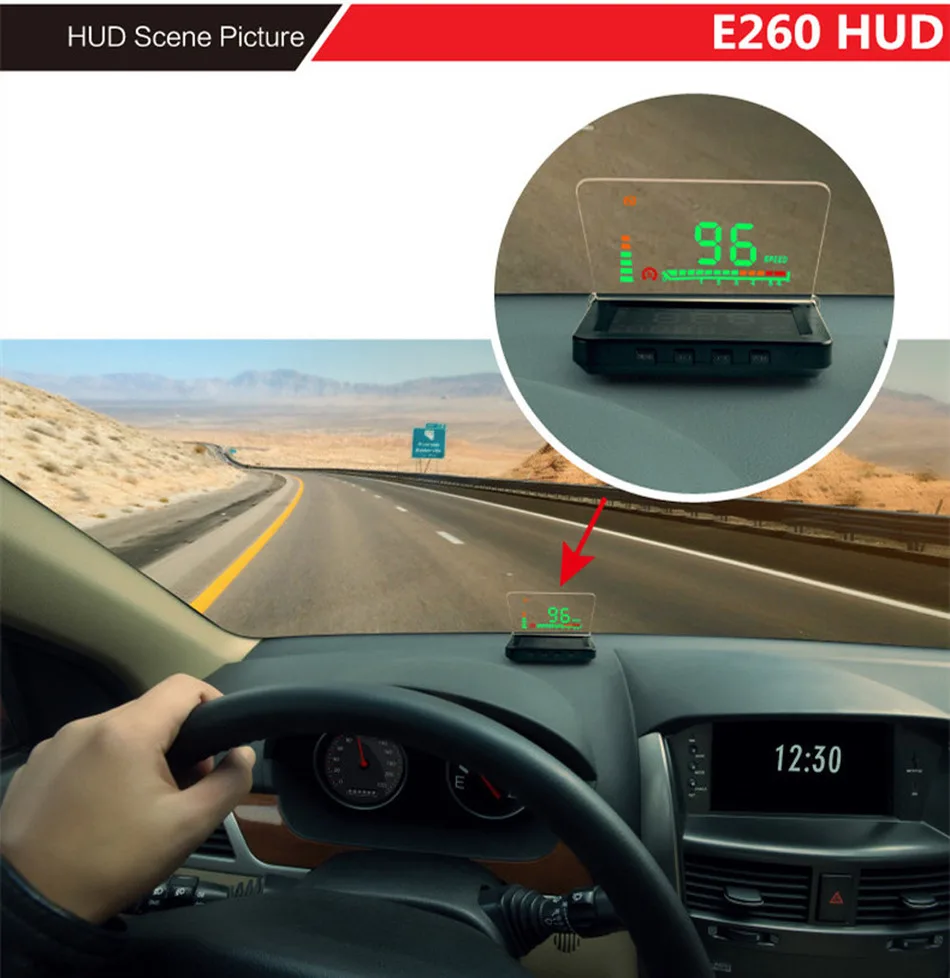 E260 Car Head-Up Display 4 Inch Auto HUD Projector OBD II Warning System Vehicle Speeding Warning MPH with Anti-slip Pad Fuel