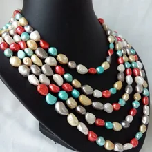 Многоцветный genuined ожерелье естественный пресноводный жемчуг 8-9 мм БАРОККО 100"