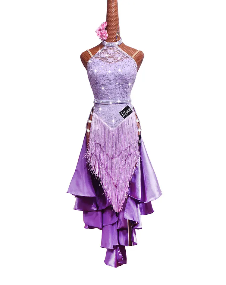 

2019 Sparkly Rhinestones Latin Dance Dress Women Competition Fringed Dresses Salsa Rumba Samba Costumes Ballroom Tango Clothes