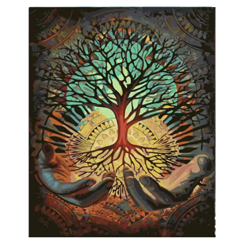 

WONZOM Tree In Hand Abstract DIY Painting By Numbers Acrylic Paint On Canvas Kit Landscape Paint By Numbers For Home Decor Art