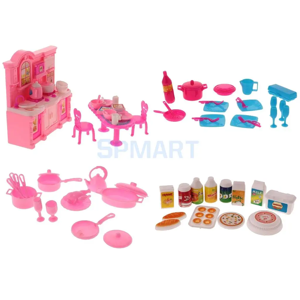 

68Pcs Dollhouse Miniatures Tableware Cookware Set Food Kitchenware Dolls Kitchen Accessories for Barbie Kids Pretend Play Toys