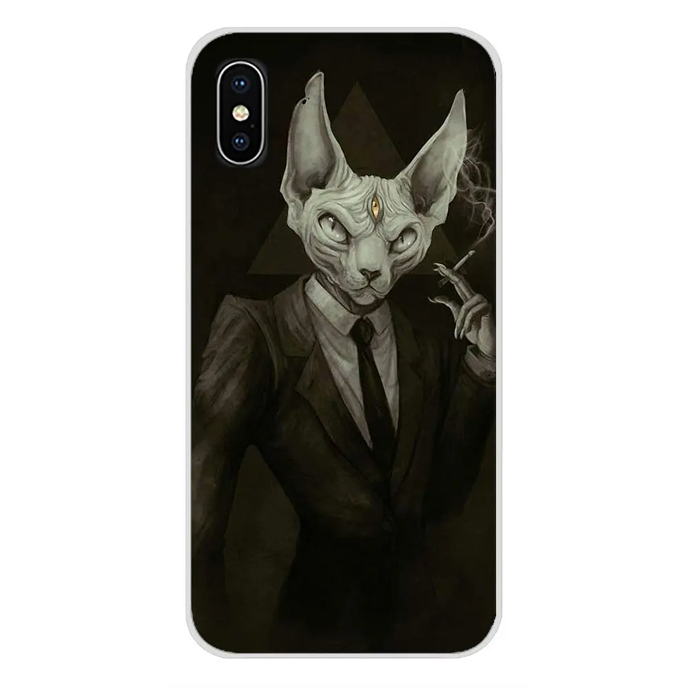 Чехол для Apple iPhone X XR XS MAX 4 4S 5 5S 5C SE 6 6S 7 8 Plus ipod touch Tattoo Sphinx Cat аксессуары чехлы