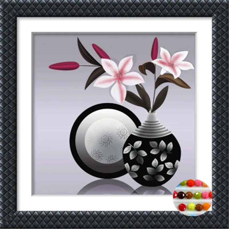 Diy Elmas Boyama Cicek Vazo Capraz Dikis Kristal Tam Yuvarlak Kup