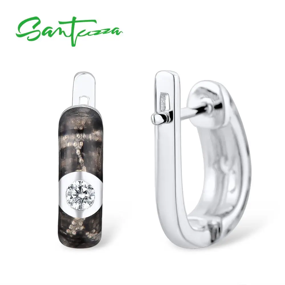 Skup SANTUZZA kolczyki srebrne dla kobiet 925 srebro srebrno biały CZ Dainty kolczyki Party biżuteria kolorowe emalia Handmade