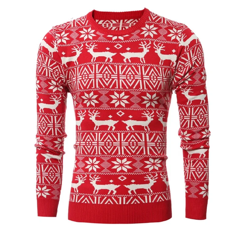 

New Arrival Winter Man Sweater Slim Fit Deer Printed Christmas Sweaters For Men Casual Mens Sweaters Wool Pullover Dropshipping