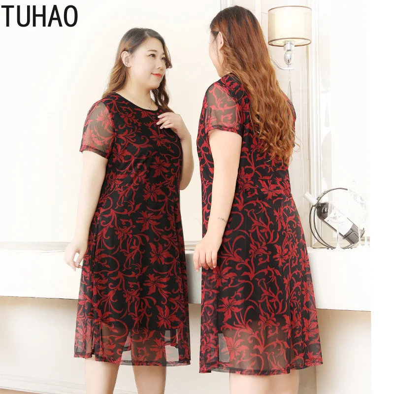 

TUHAO 2019 10XL 8XL Plus Size Elegant Print Women Dress Summer Sexy Short Sleeve High Waist Draped Dress Female Dresses 6XL 4XL