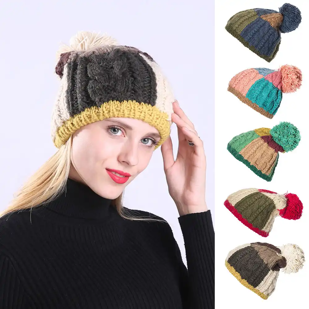 wooly hat with fur bobble