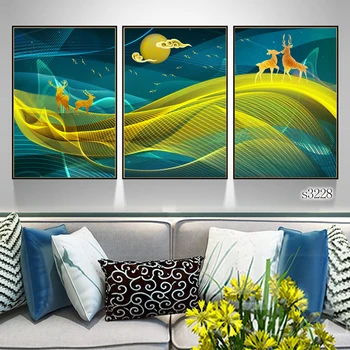 

Canvas Wall Linear Arts Moon Starry Night Home Decor Golden Background Classic Elk Fawn Freedom Natural Life Flesh Clear HD