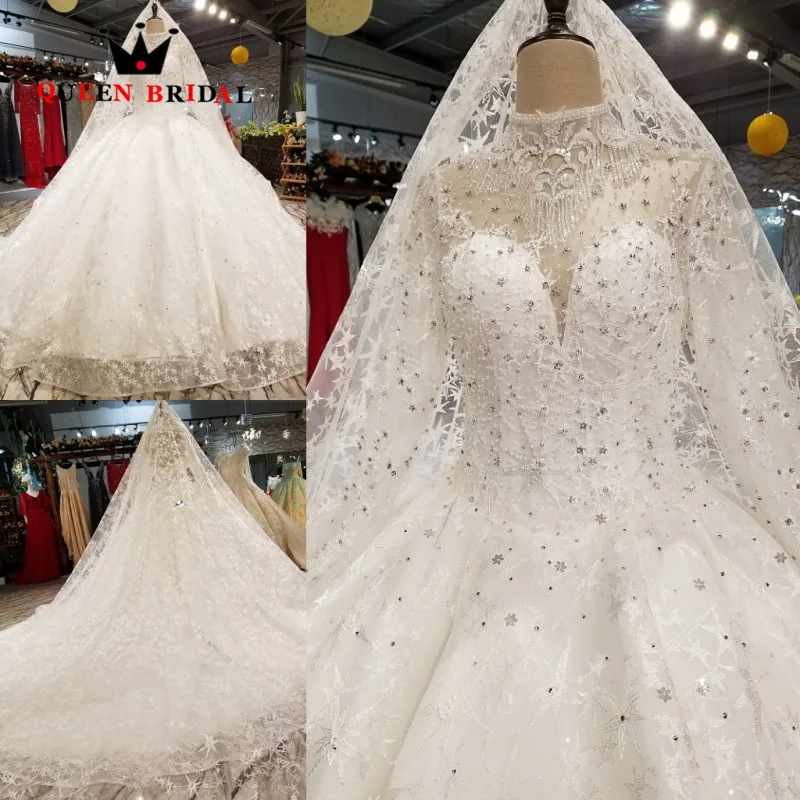 Бальное платье с высоким воротом кружевное Тюлевое свадебное платье vestido de noiva винтажные Свадебные платья королева свадебное платье WD118