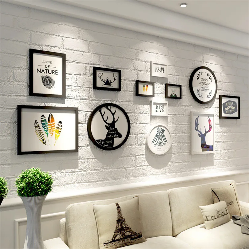 

12pcs/set Black White Photo Frames Set Wall Paintings Frame Living Room Home Decoration Accessories Wood Picture Frame Set Fotos