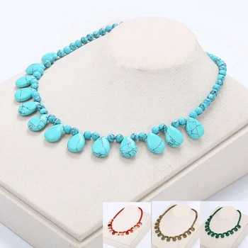 

3A Natural Mix Agate Women Statement Necklace Amber Tiger Eye Turquoise Lapis Lazuli Jade Pendant Short Necklace Crystal Jewelry