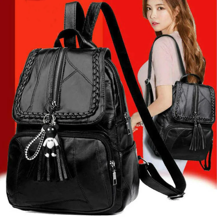 

Sheepskin texture 2018 bag women's new double shoulder bag women's European and American fashion bag travel bag