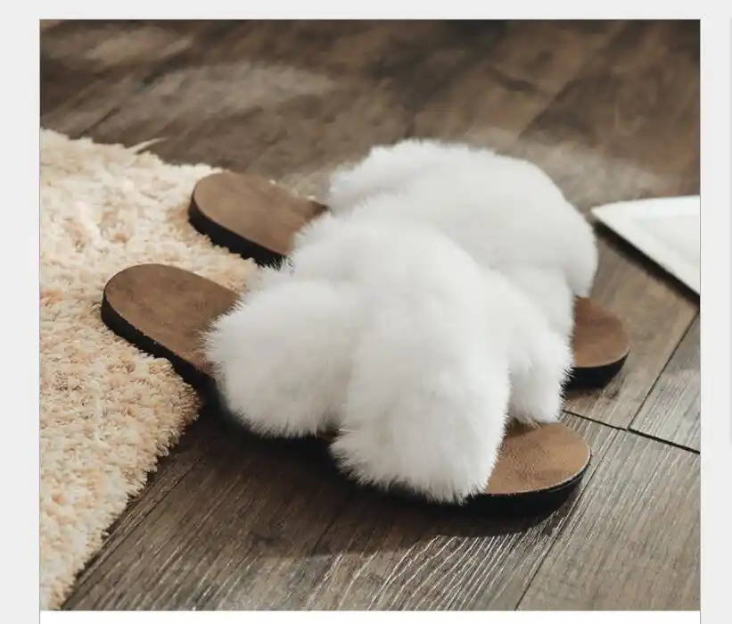 fur crossover slippers