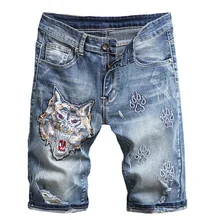 Мужские короткие джинсы, брендовая одежда, бермуды, хлопковые шорты, дышащие джинсовые шорты, мужские Модные мужские шорты с вышивкой, Cortos De Mezclilla